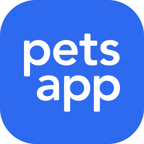 En blå app-ikon med teksten 'pets app' i hvitt.