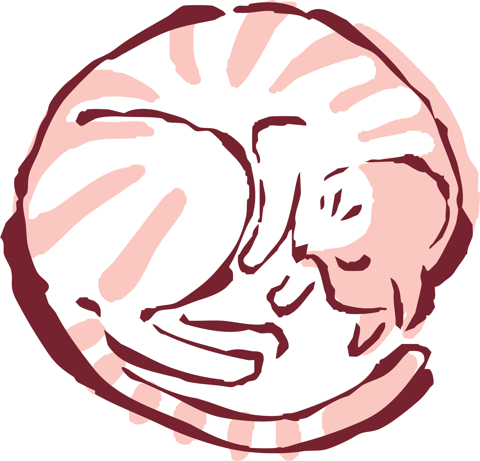 En stilisert tegning av en rosa og svart rose.