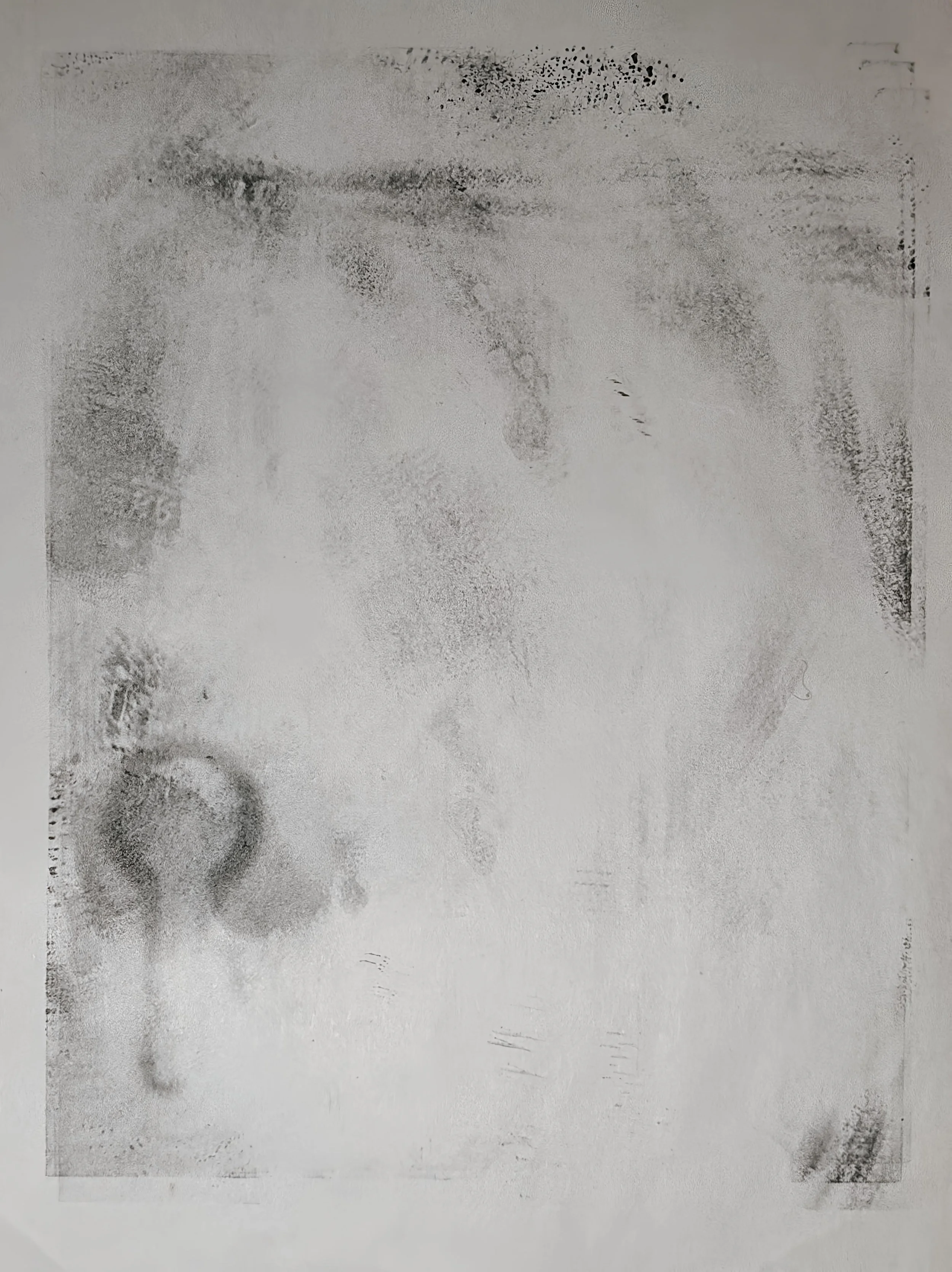 Artwork by Shaun Bell featuring a black and white faded print of overlapping keys.