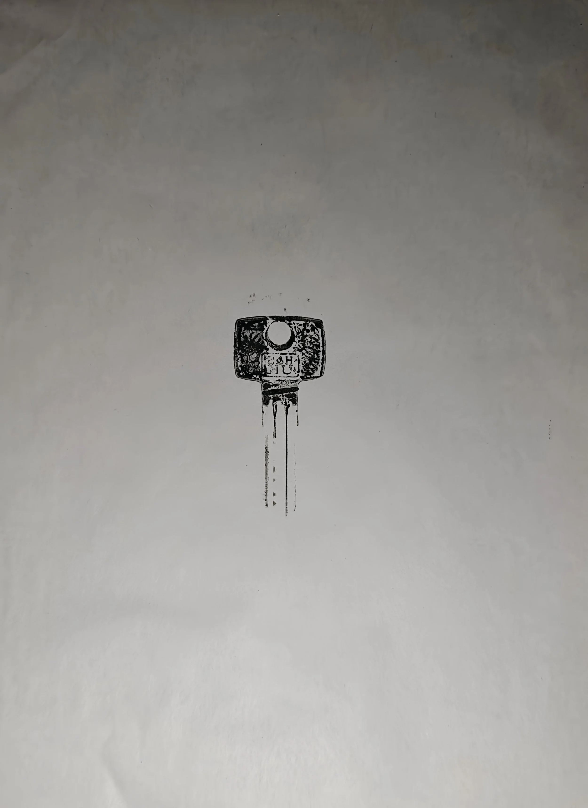 Artwork by Shaun Bell featuring a black and white print of a key.