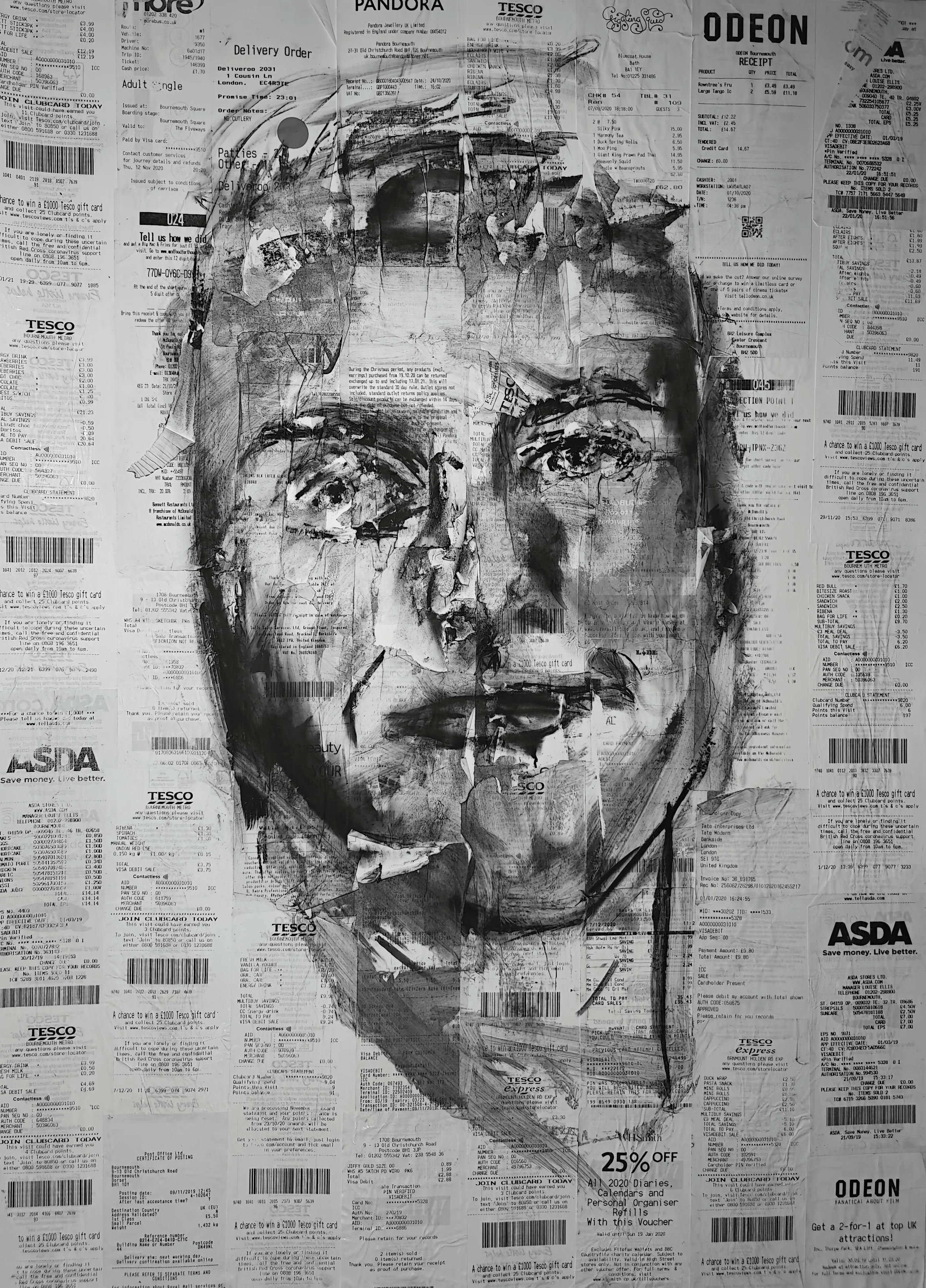 Shaun Bell -
Mixed Media on Collaged Receipts