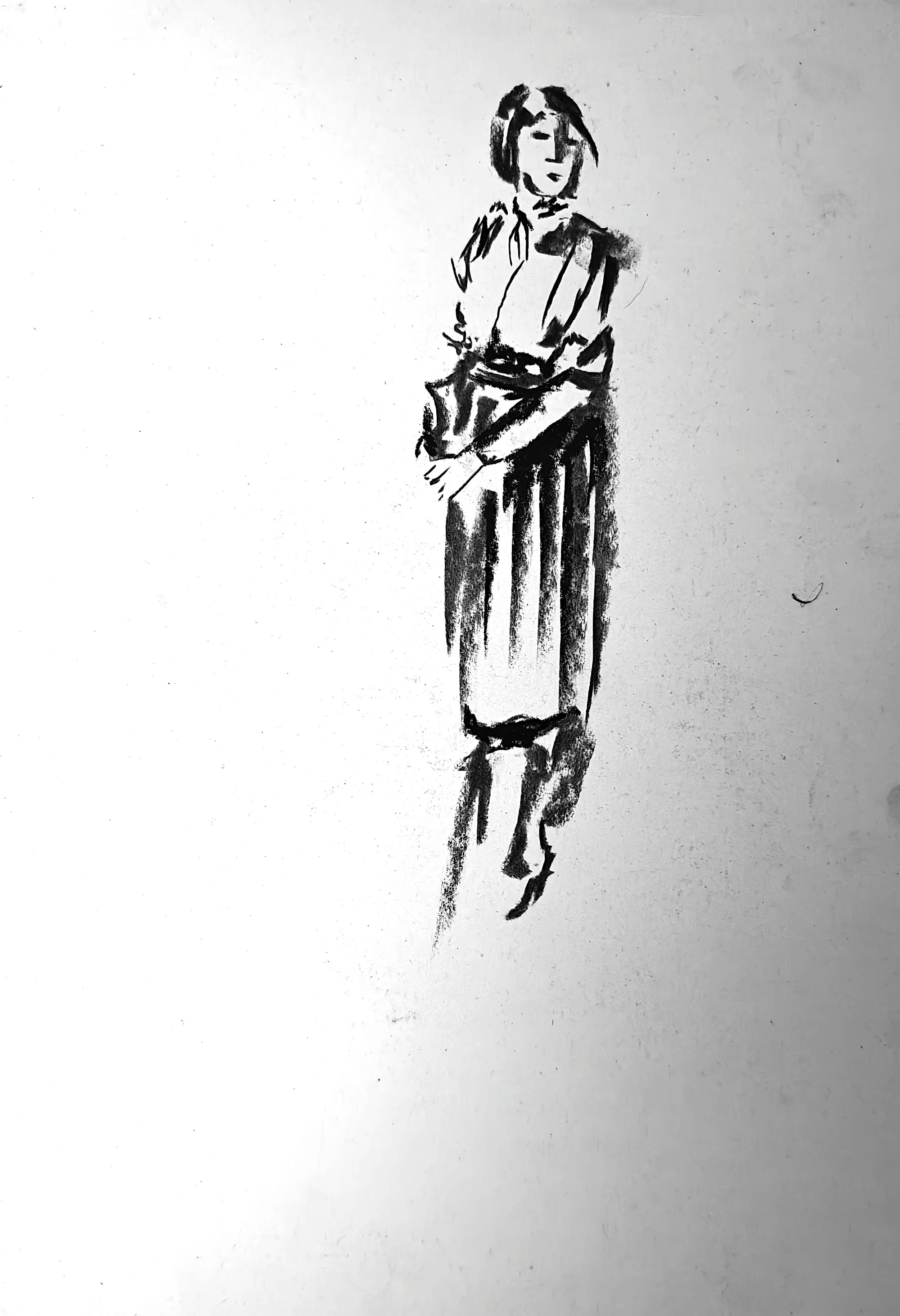 Charcoal figure drawing by Shaun Bell. Contemporary minimalist figurative artwork exploring urban isolation, anonymous city life, and human transience. Expressive tonal charcoal on paper with strong negative space and gestural mark-making.