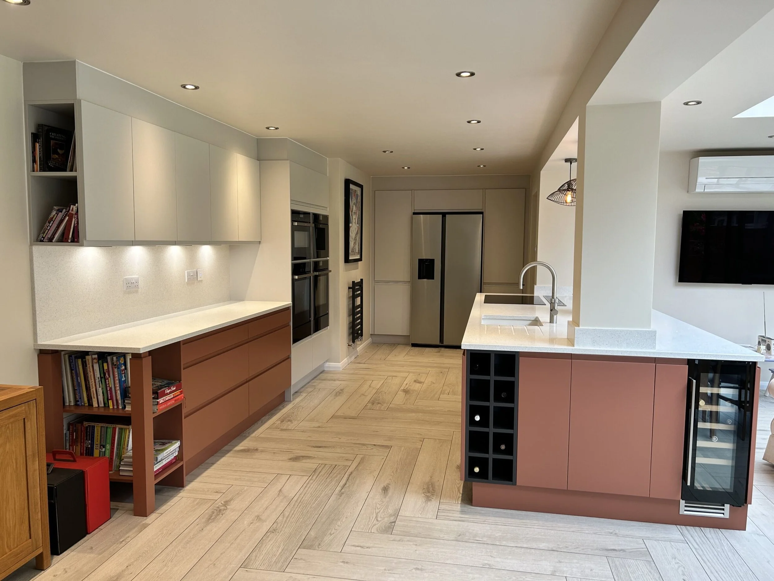 White &amp; Terracotta Handleless Kitchen in Hillmorton