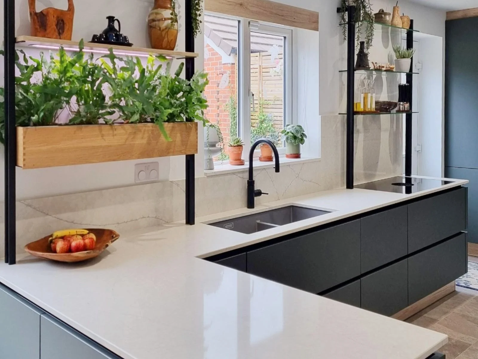 Mineral Green Handleless Kitchen in Cotton Meadows