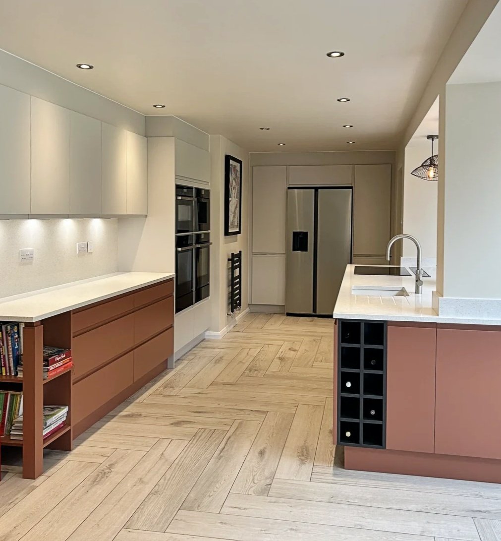 White &amp; Terracotta Handleless Kitchen in Hillmorton