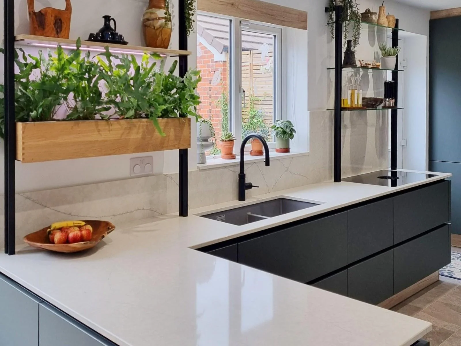 Mineral Green Handleless Kitchen in Cotton Meadows
