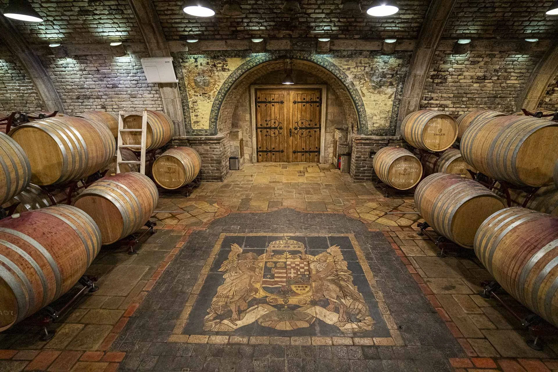 Oak wine barrels in the TAKLER cellar in Szekszárd, Hungary