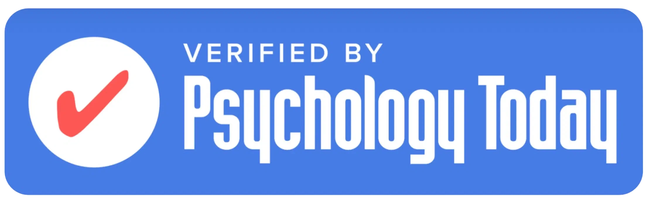 Verification badge with a red checkmark and the text 'Verified by Psychology Today' on a blue background.