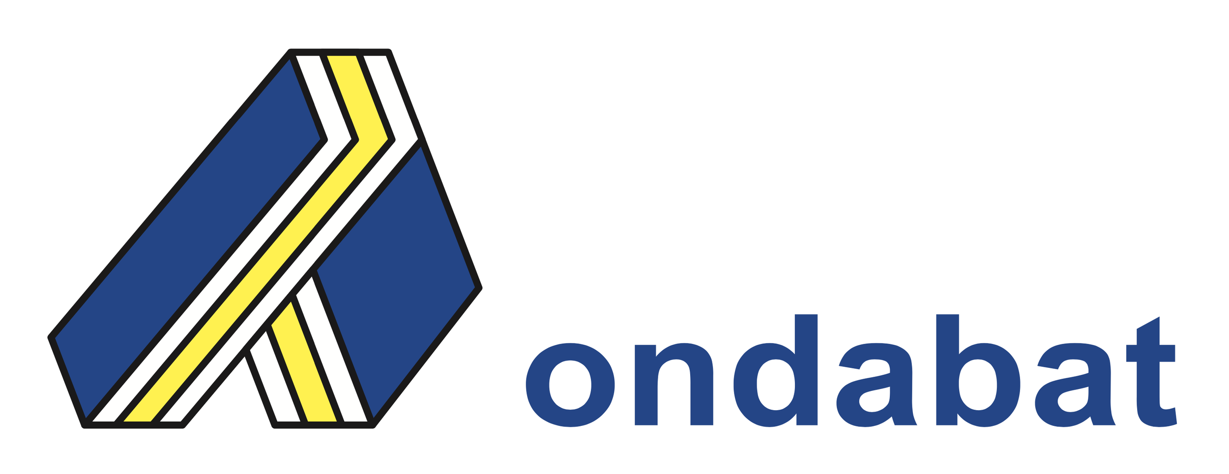 Loghi di Ondapi con simbolo geometrico di forma romboide blu con linee nere e gialle, e testo "ondapi" in blu a destra.