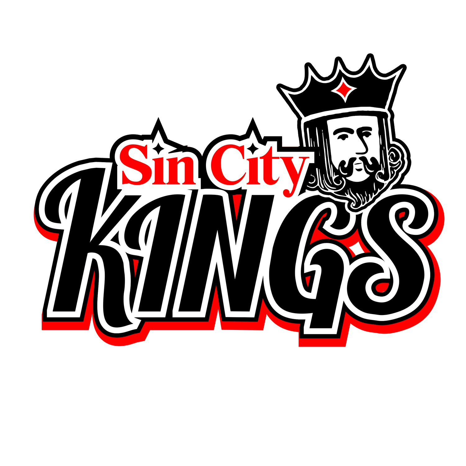 Logo for Sin City Kings featuring a stylized king's face with a crown, the text 'Sin City Kings' in bold black and red, with a black background.