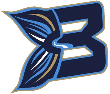 Stylized letter B with a bird's wing integrated into its design, in blue and gold colors.