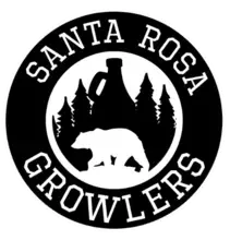 Santa Rosa Growlers logo with a bear, trees, and a bottle illustration
