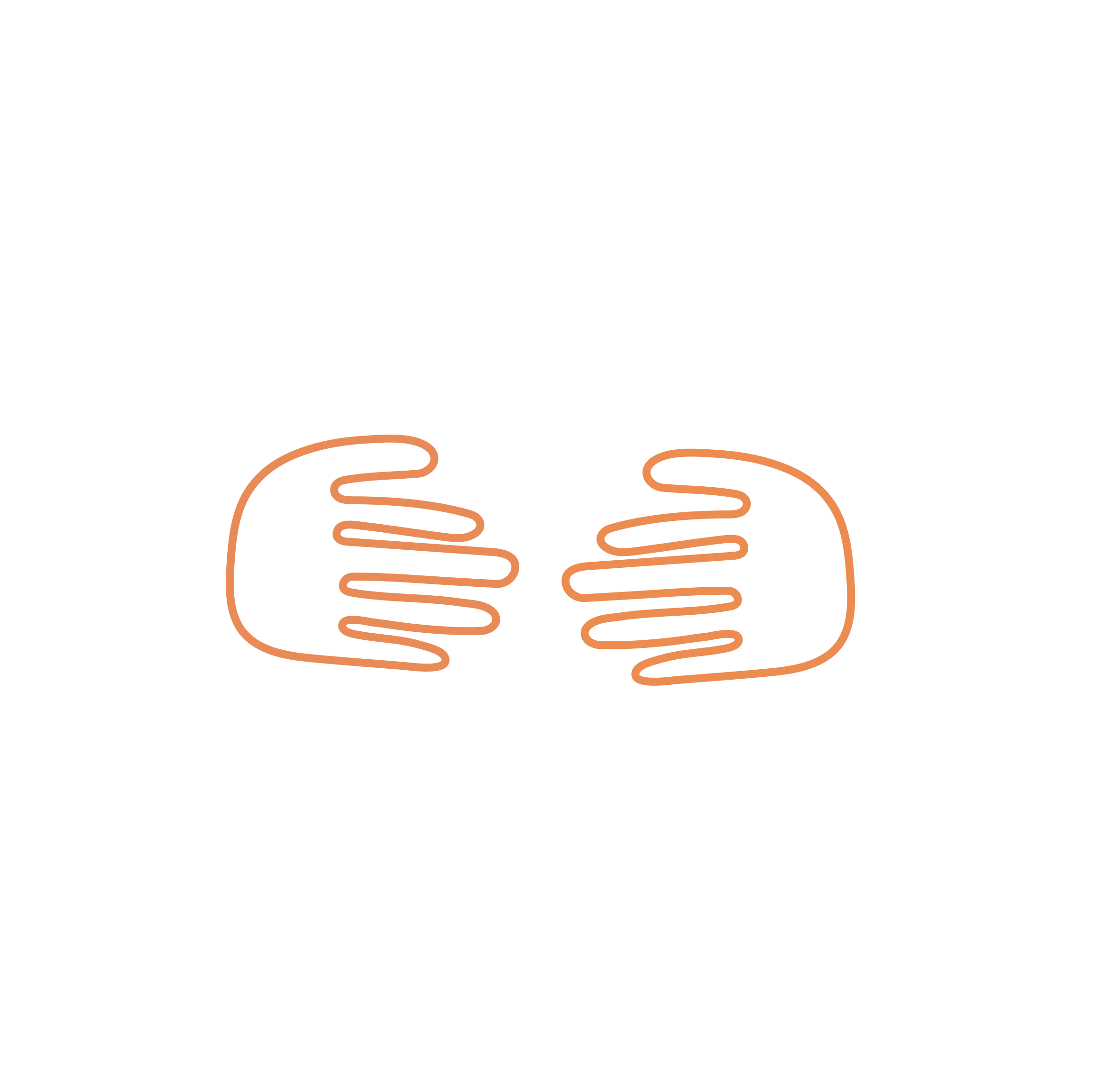 A neon sign of two clasped hands in a stylized outline, glowing in orange against a black background.