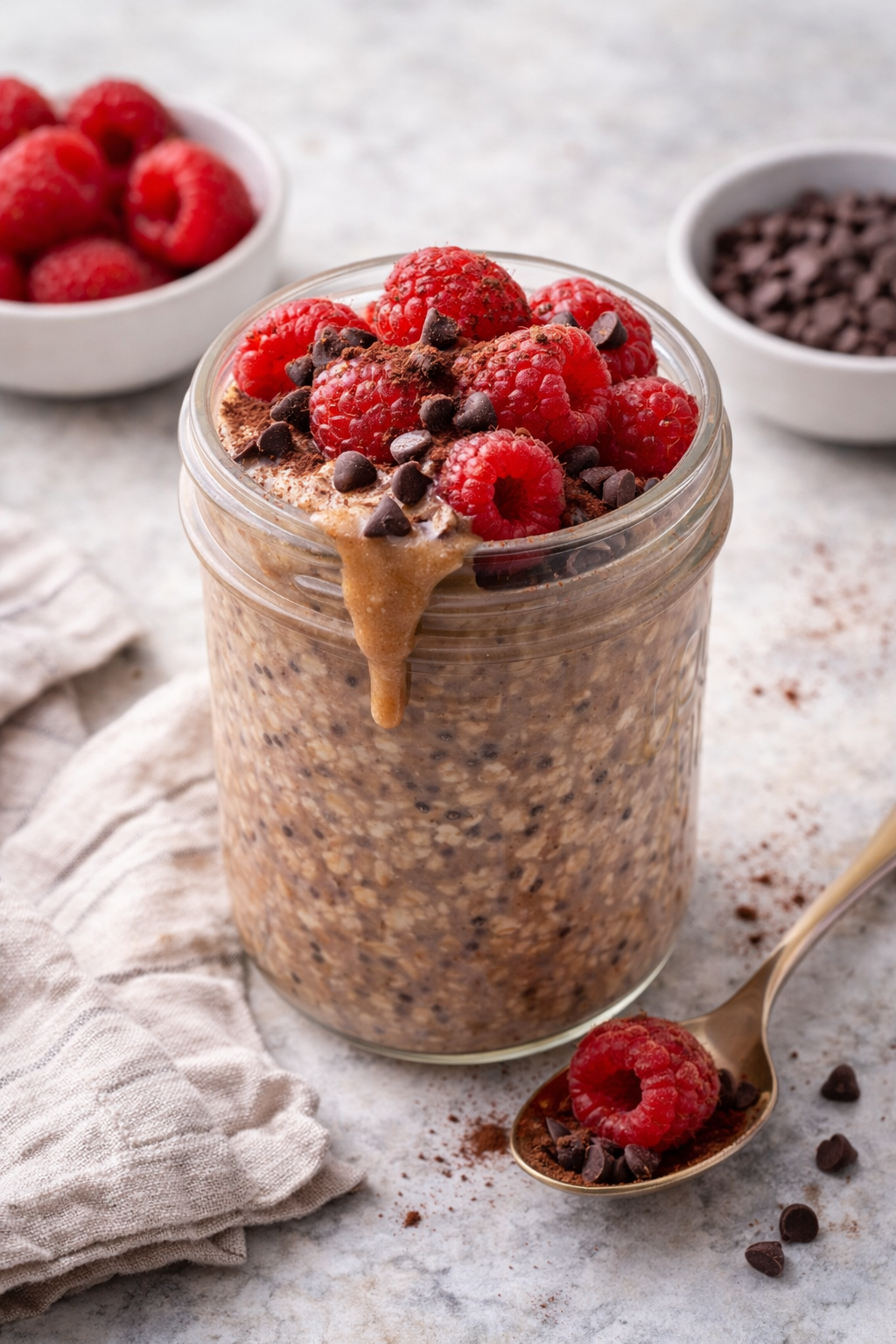 Raspberry Chocolate Protein Overnight Oats