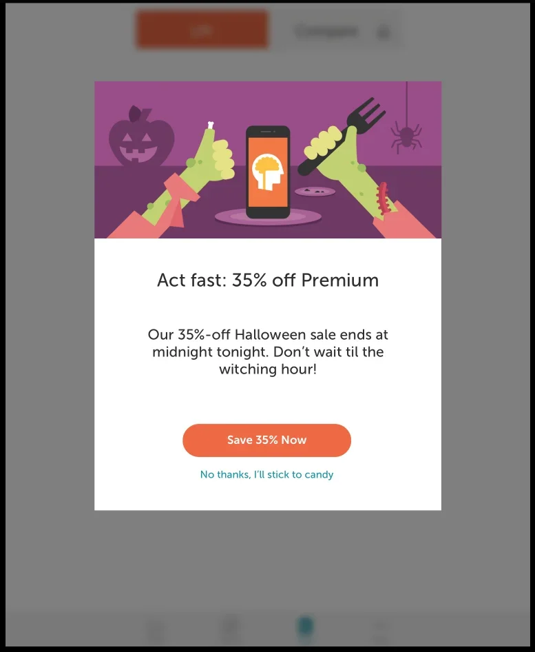 In-app pop-up: last chance