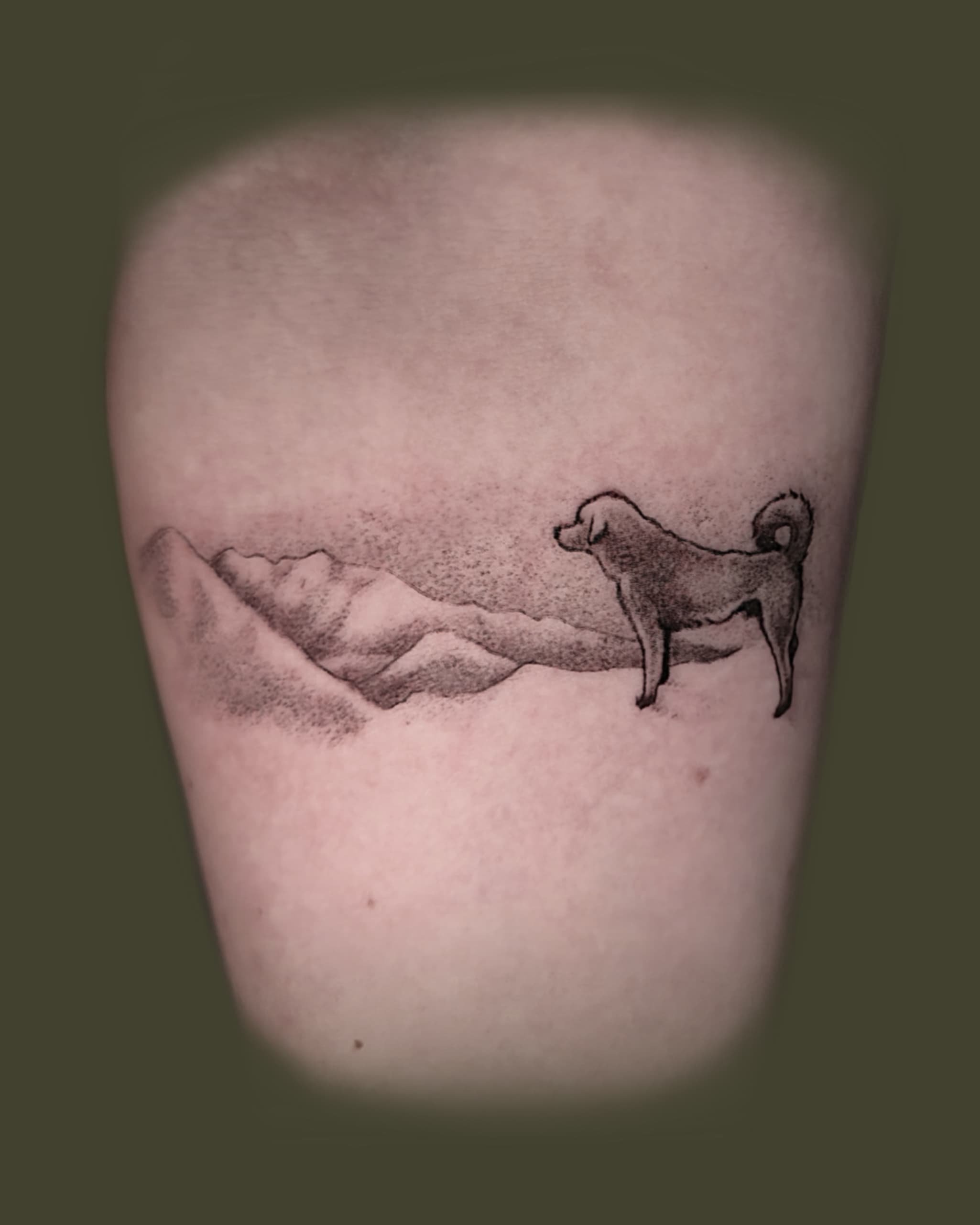 tatuointi koirasta vuoristomaisemassa