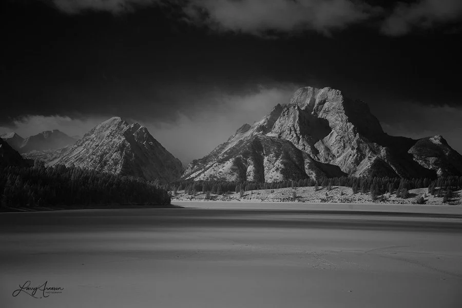 B&W IR Jackson Lake Sunrise In Winter