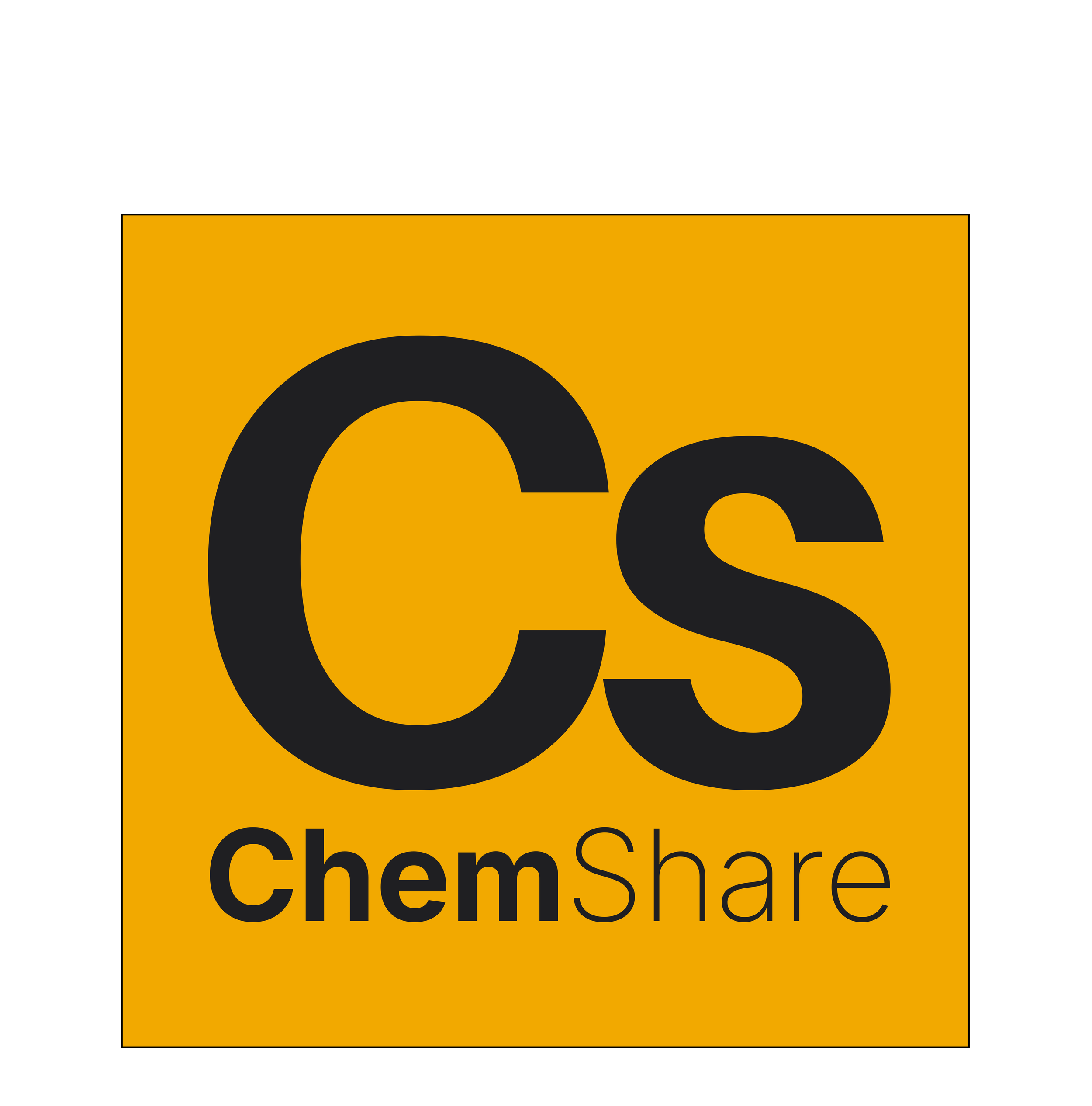 Logo of ChemShare, a yellow square with black border and black text, featuring a partial globe graph.