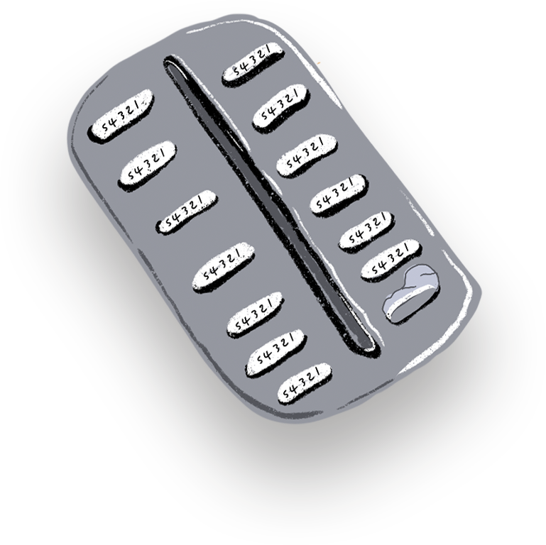 An illustrated remote control with buttons labeled '43421' on a dark background.
