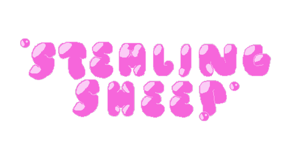Pink bubbly text on a light pink background that reads 'Stealing Sheep'.
