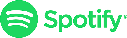 Spotify logo with green circle and three curved lines, next to the word 'Spotify' in green text.