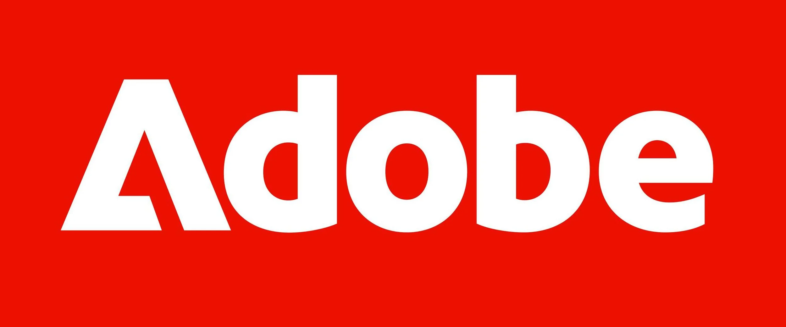 Red background with the white, bold text 'Adobe' in the center.