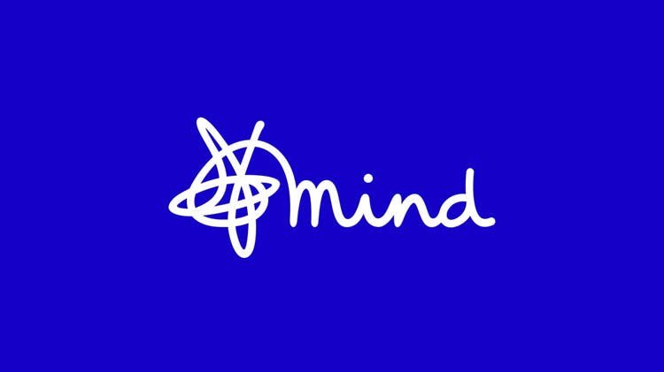 A logo with a scribbled knot-like design and the word 'mind' written in white cursive on a blue background.