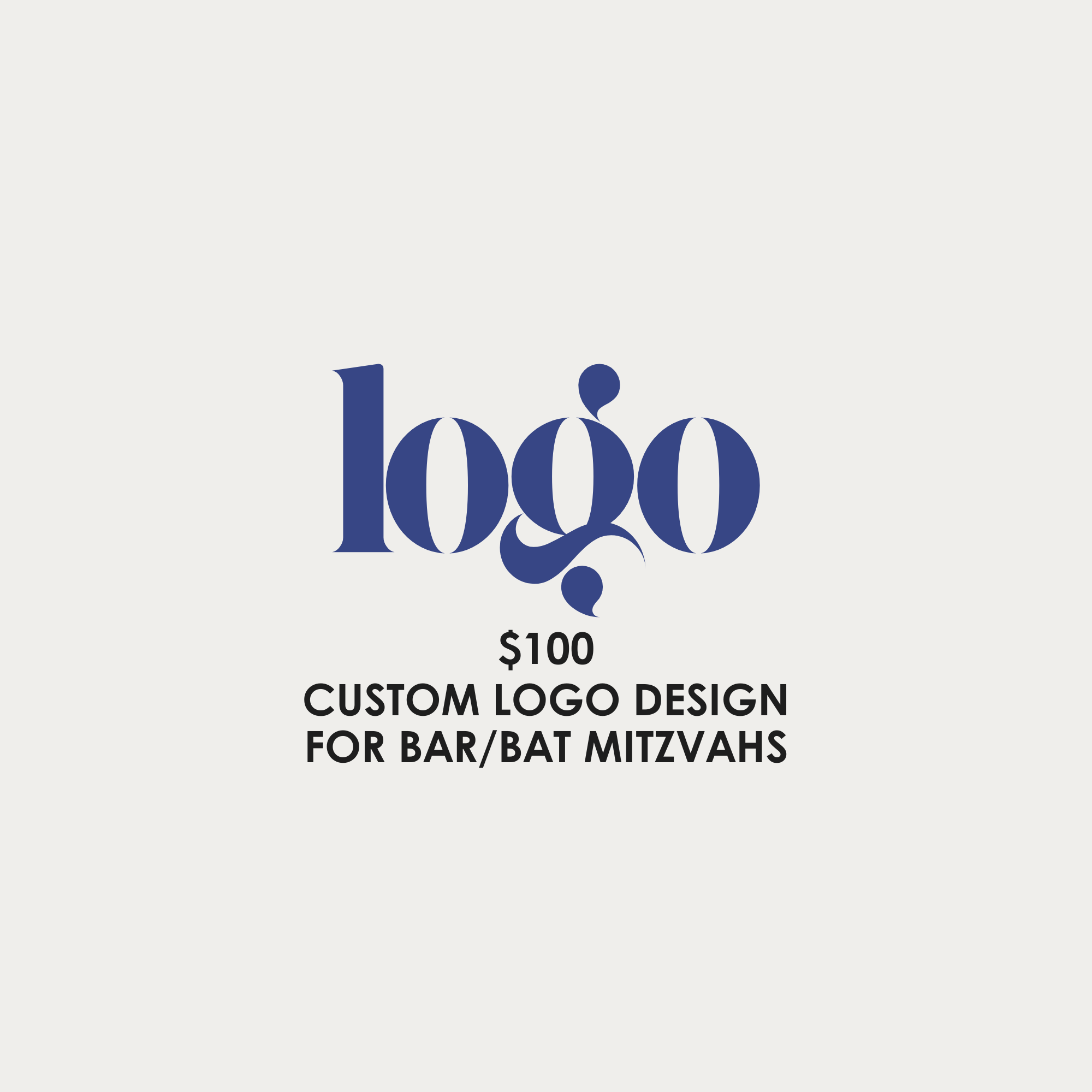 Text offering custom Bar/Bat Mitzvah logo design for $100.