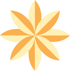 Une fleur stylisée avec huit pétales de teintes orange et crème.