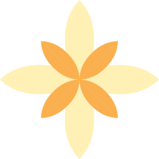 Une illustration d'un motif floral symétrique avec sept pétales, de couleur crème et orange.