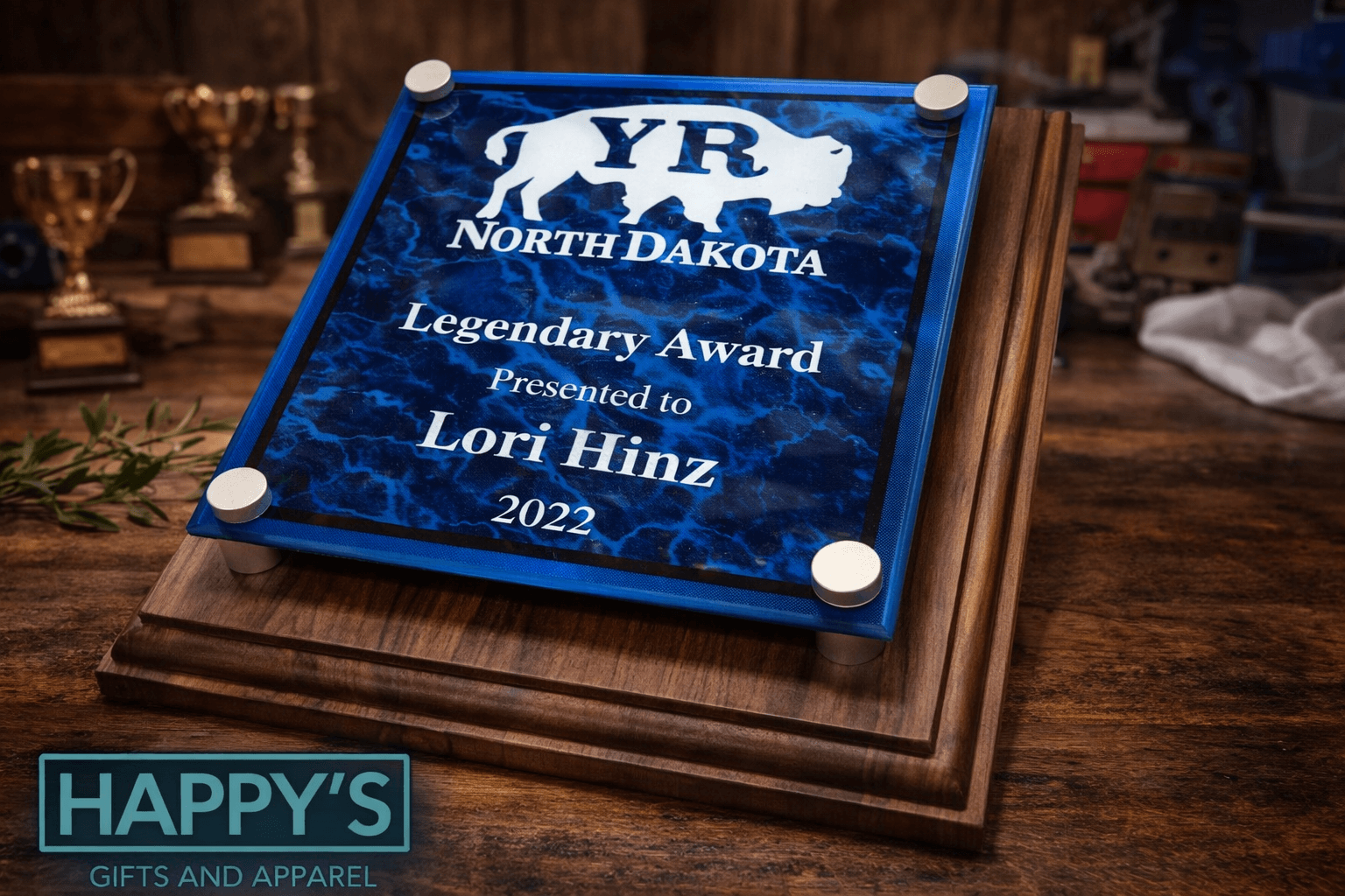 Custom Acrylic Award with wood for North dakota politician