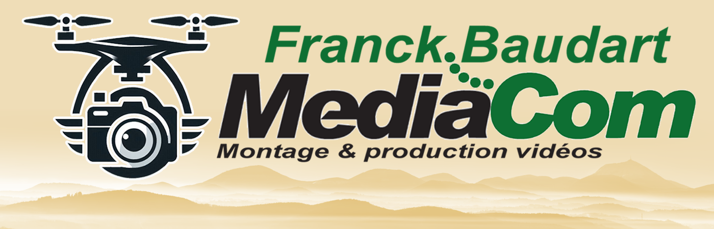 Logo d'une entreprise de montage et de production vidéo avec un drone et une caméra, écrit en français.