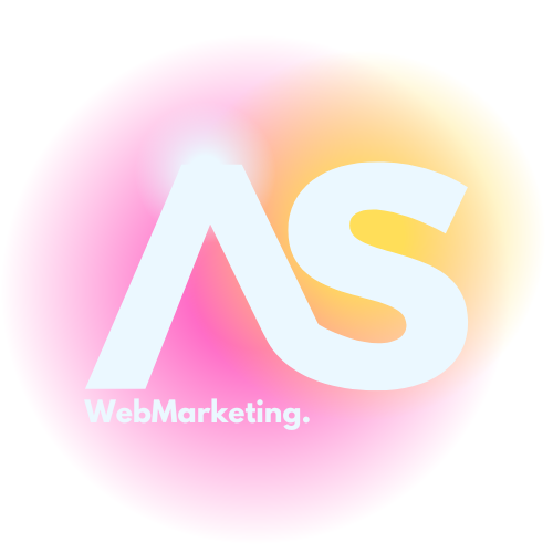 Logo avec les lettres AS en grand, entourées d'un dégradé de couleurs pastel, avec le texte "WebMarketing." en dessous.