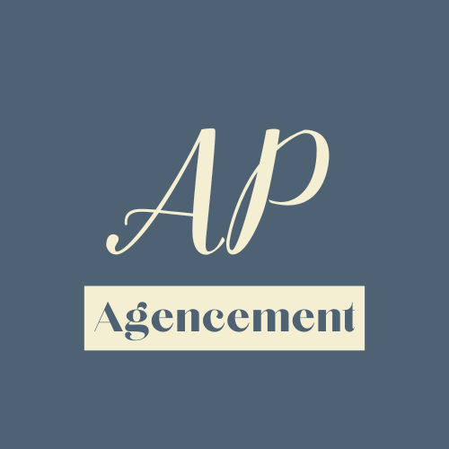 Logo avec les lettres 'AP' et le mot 'Agencement' en dessous sur un fond gris foncé.