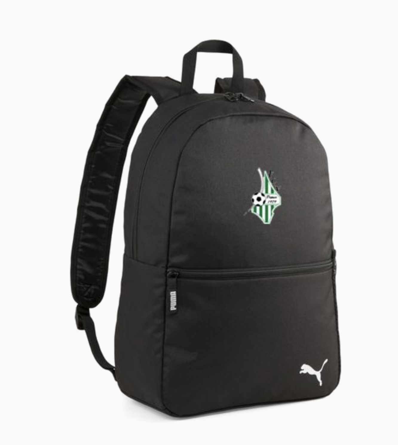 Sac à dos noir avec logo de football et marque Puma.