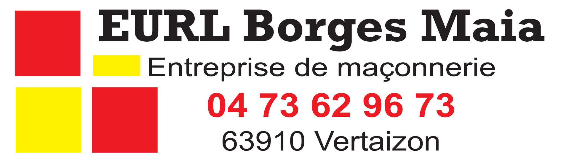 Logo de l'entreprise EURL Borges Maia, spécialisée dans la maçonnerie, avec ses coordonnées, téléphone et adresse à Vertazon.