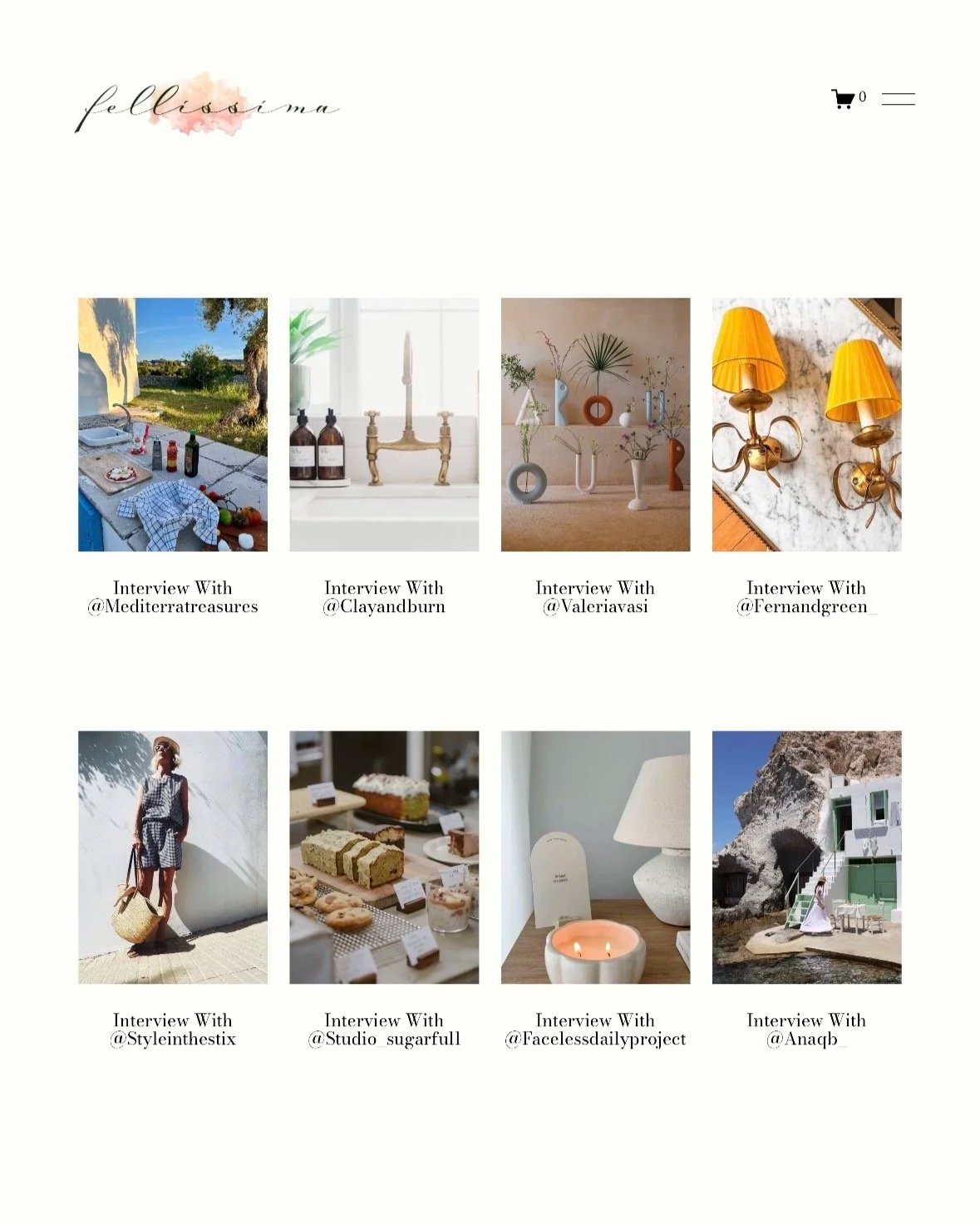 Collage of nine images showing various interior and exterior design setups, with text captions mentioning interviews with different Instagram accounts.