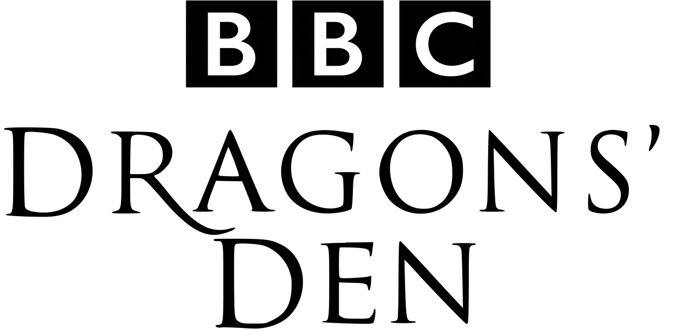 Logo with three squares labeled B, B, C above the words "Dragons' Den" in large black letters.
