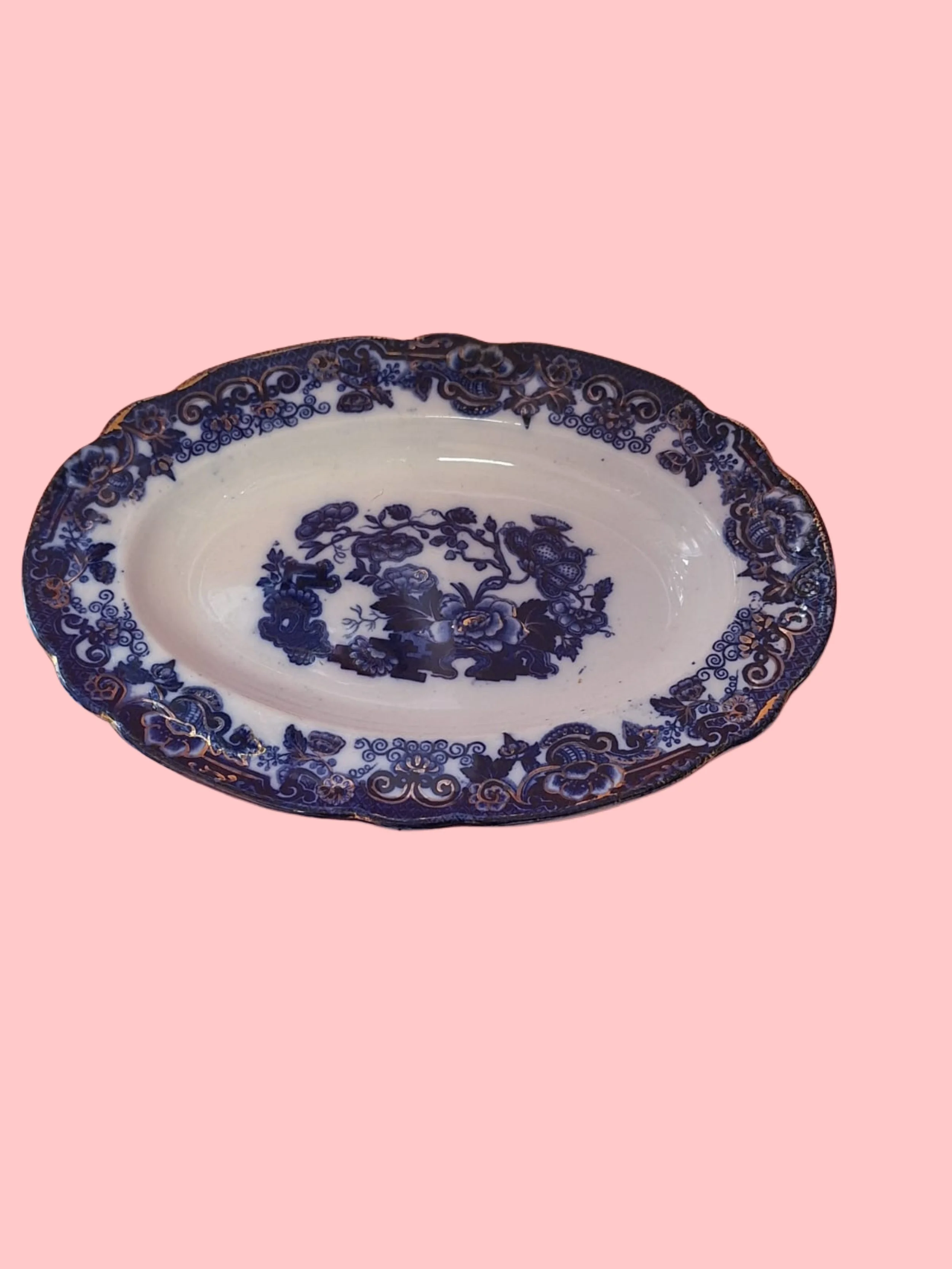 Vassoio ovale in ceramica decorata blu
