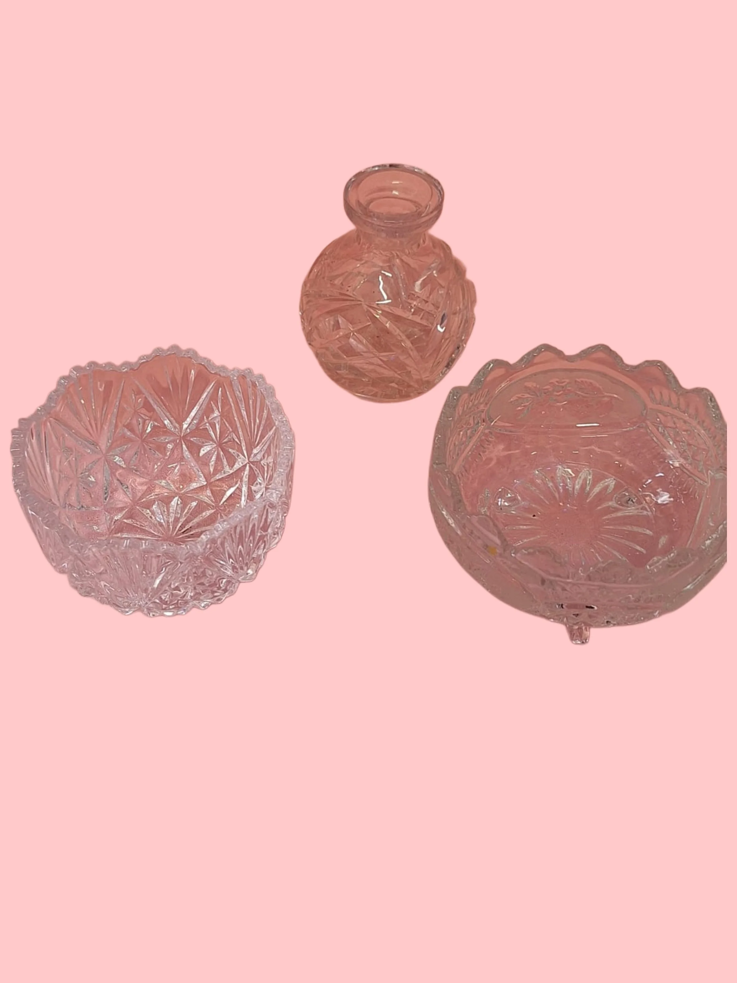 ✨ Set Vintage in Cristallo lavorato – Coppette + Vasetto Decorativo