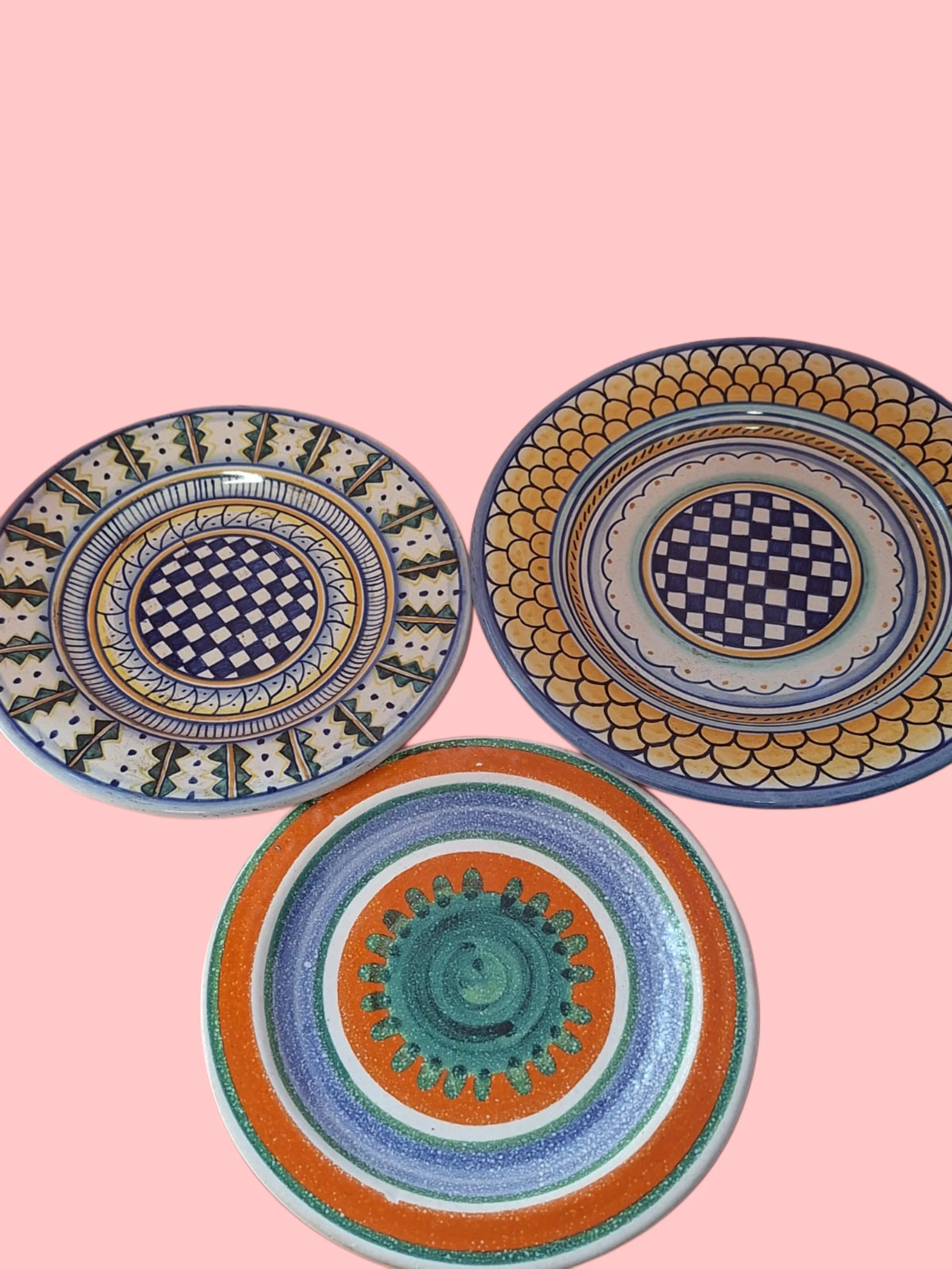 Set piatti decorativi in ceramica multicolore (3 pezzi)