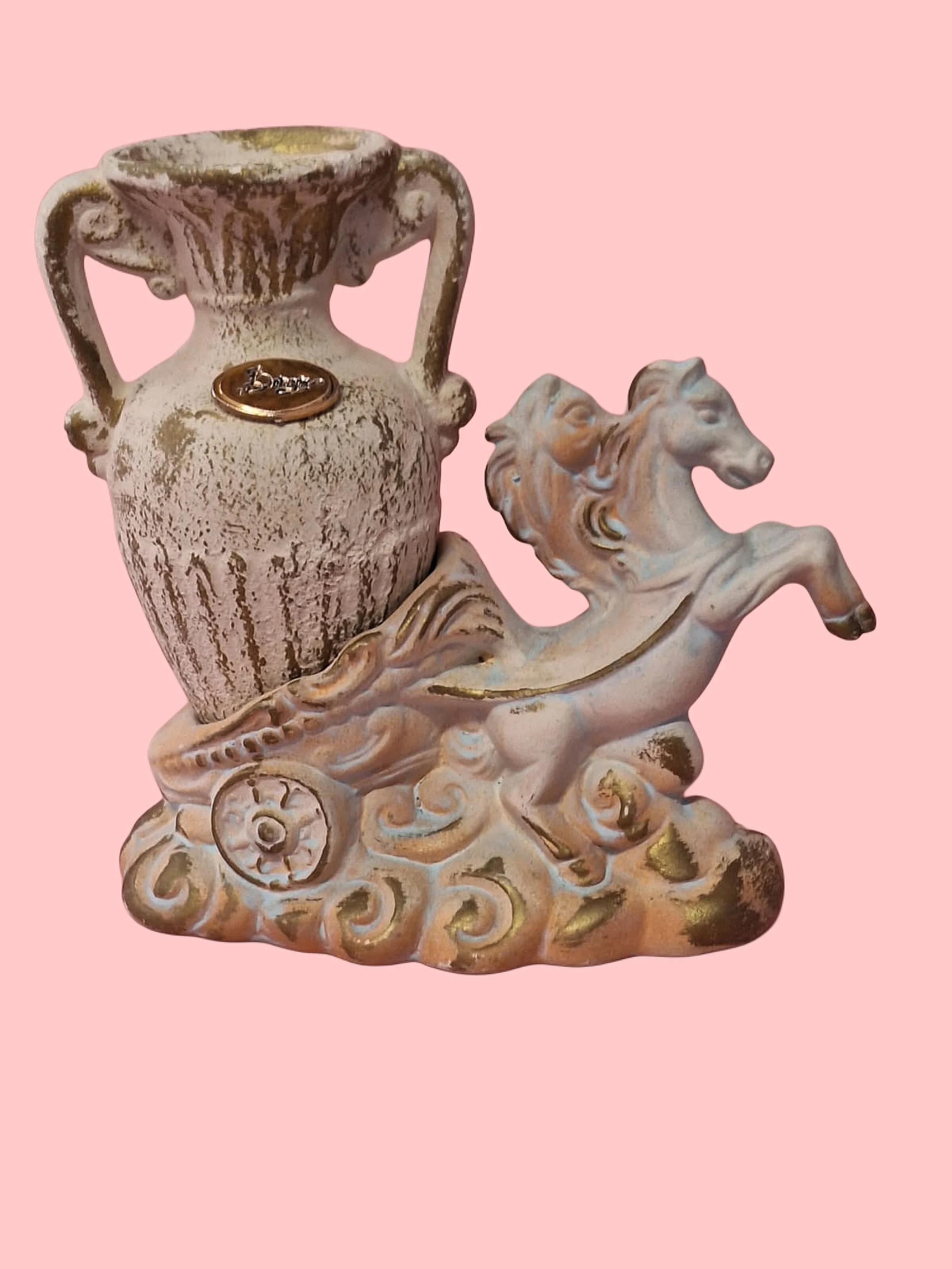 Vaso Decorativo Vintage con Cavallo in Rilievo