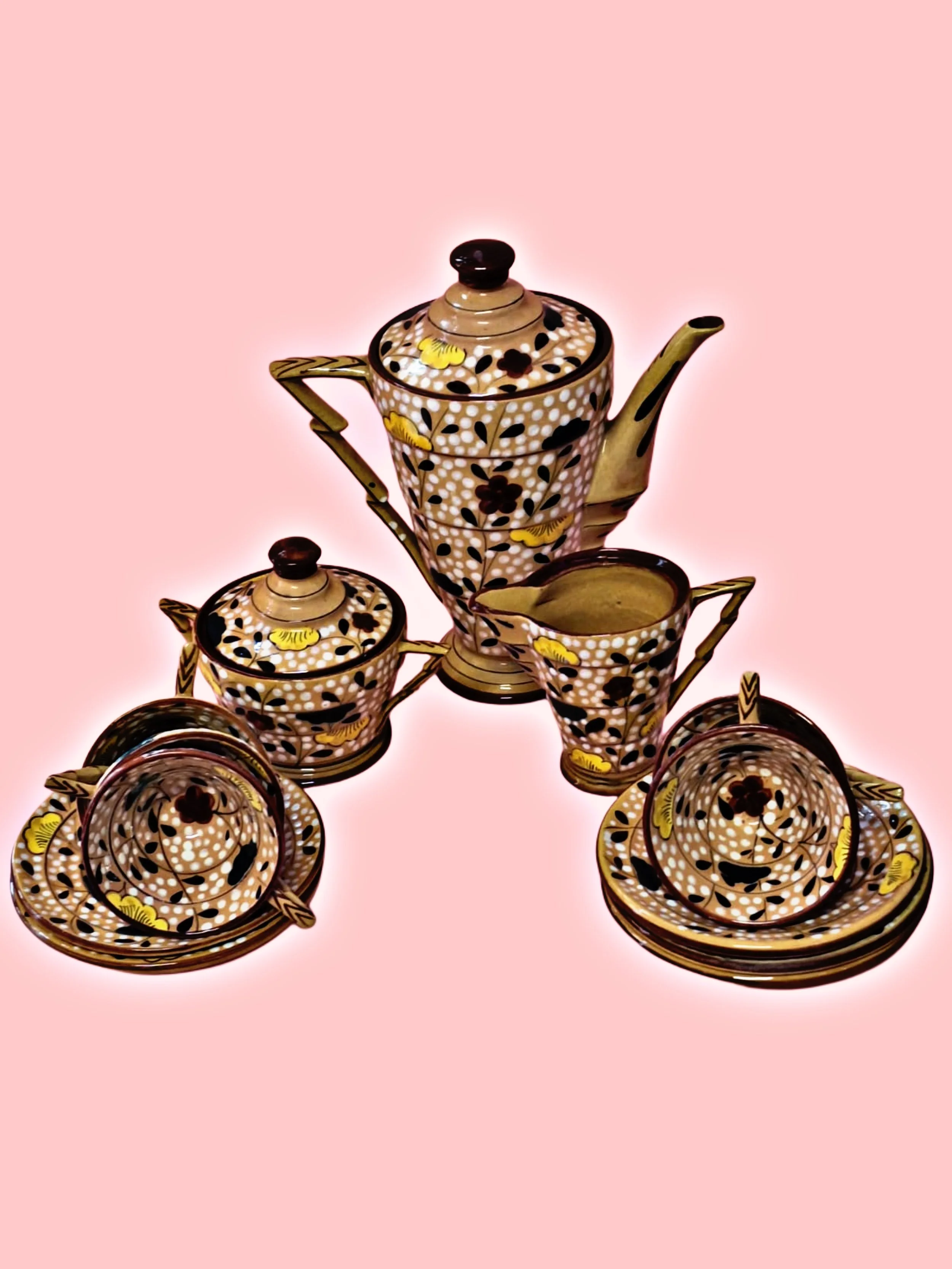 ☕ Servizio da Caffè Vintage Decorato (Teiera + Tazze)