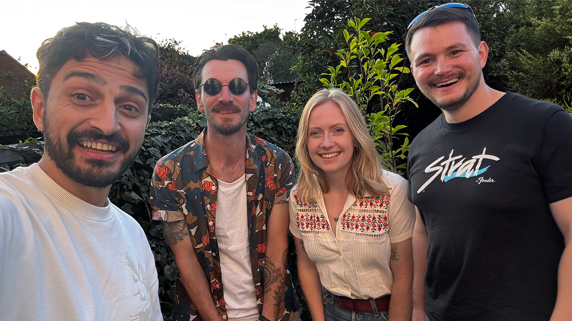 The smiling cast of The Kingdom Sleeps. From left to right is Andrew Bond (DM), Tom Tysoe (Yohm), Orla Coghlan (Nina) and Brandon John Kemeny (Hiram)