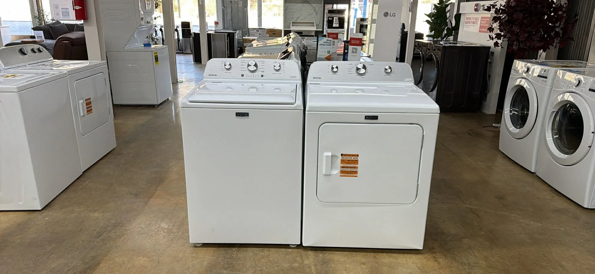 maytag whirlpool and lg washer dryer sets at Huntsville appliance discount outlet near madison alabama. top load and front load.