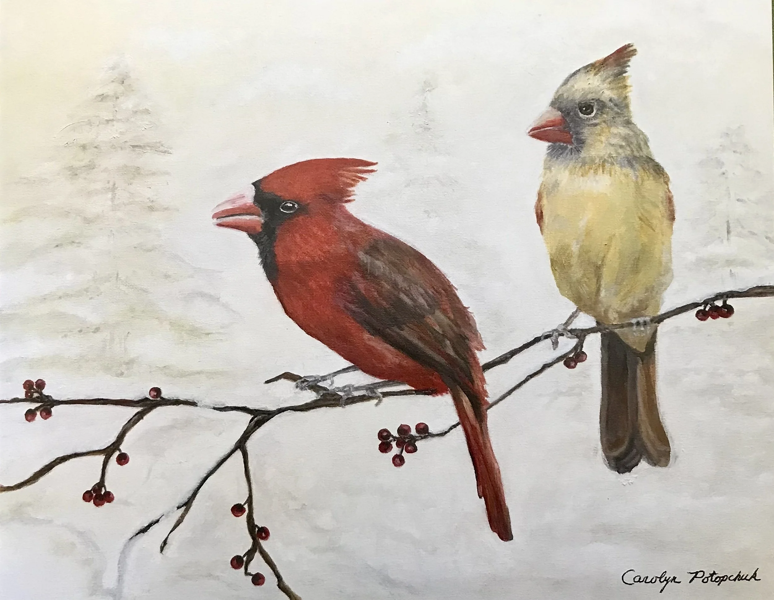 Cardinal Love - Oil - 16" x 20" Unframed