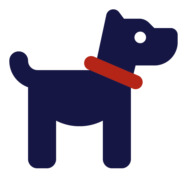 Illustration of a black dog with a red collar, facing right.