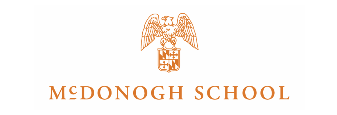 Logo for McDonogh School featuring an eagle and a shield with a castle and cross symbols.