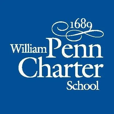 William Penn Charter School logo with the words 'William Penn Charter School' and the year 1689 on a blue background.