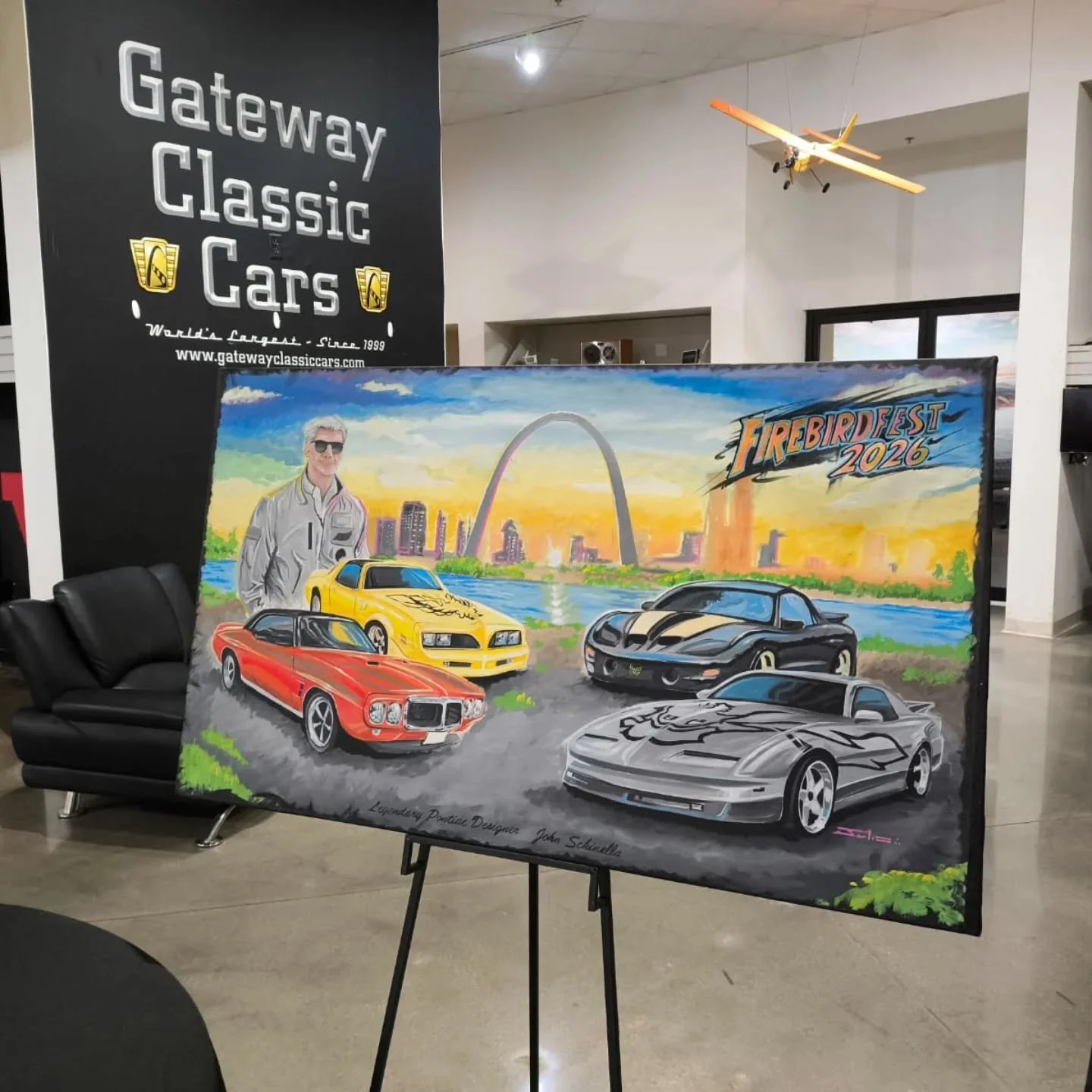 Acrylic painting on stretched canvas that I made for Firebirdfest. The painting was auctioned and signed by John Schinella! It was an honor to have his signature on this canvas that represents 4 generations of Firebird! It was great to have the oppor